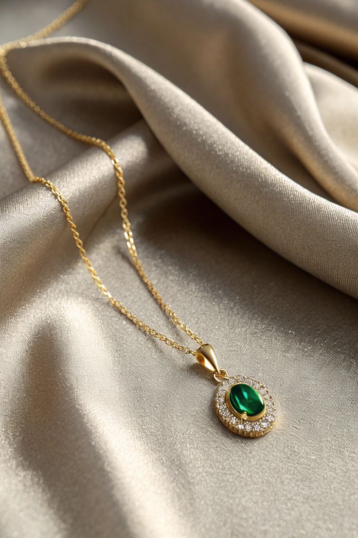 Emerald Halo Pendant Necklace